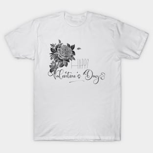 Retro Romantic Valentine with Black Rose Flower T-Shirt